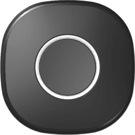 The StepSafe tracker shown at actual size against a credit card.